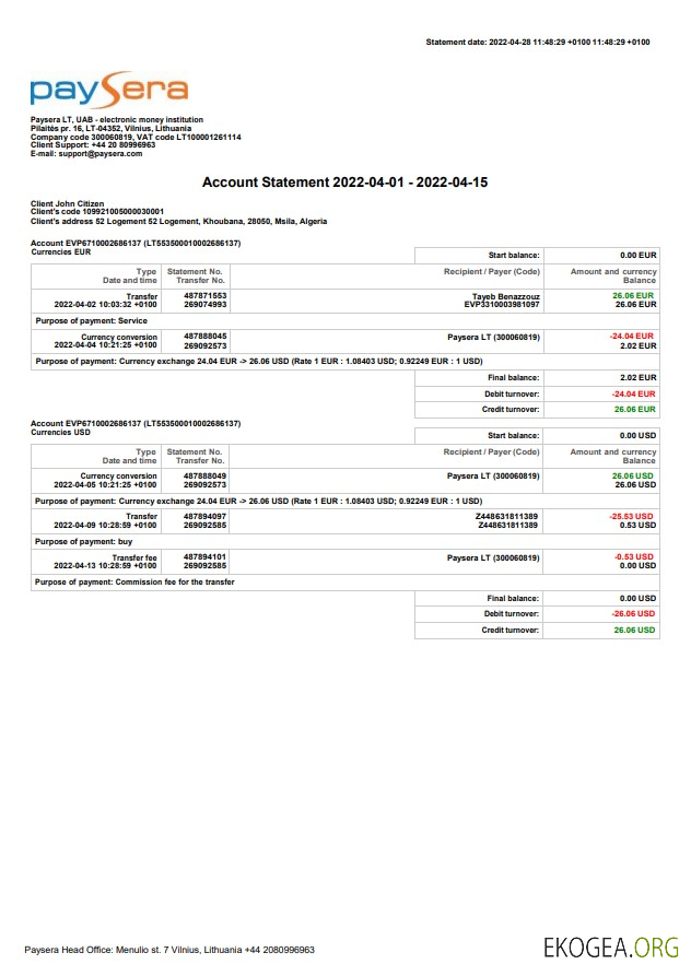 Déclaration de Paysera en Lituanie